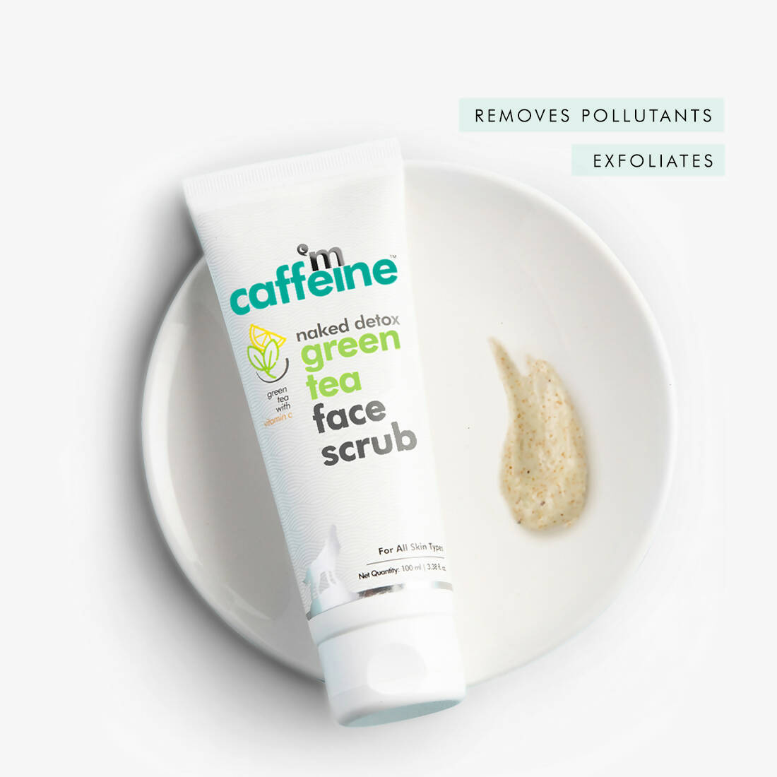 mCaffeine Green Tea Face Scrub with Vitamin C & Hyaluronic Acid | Grab2Buy