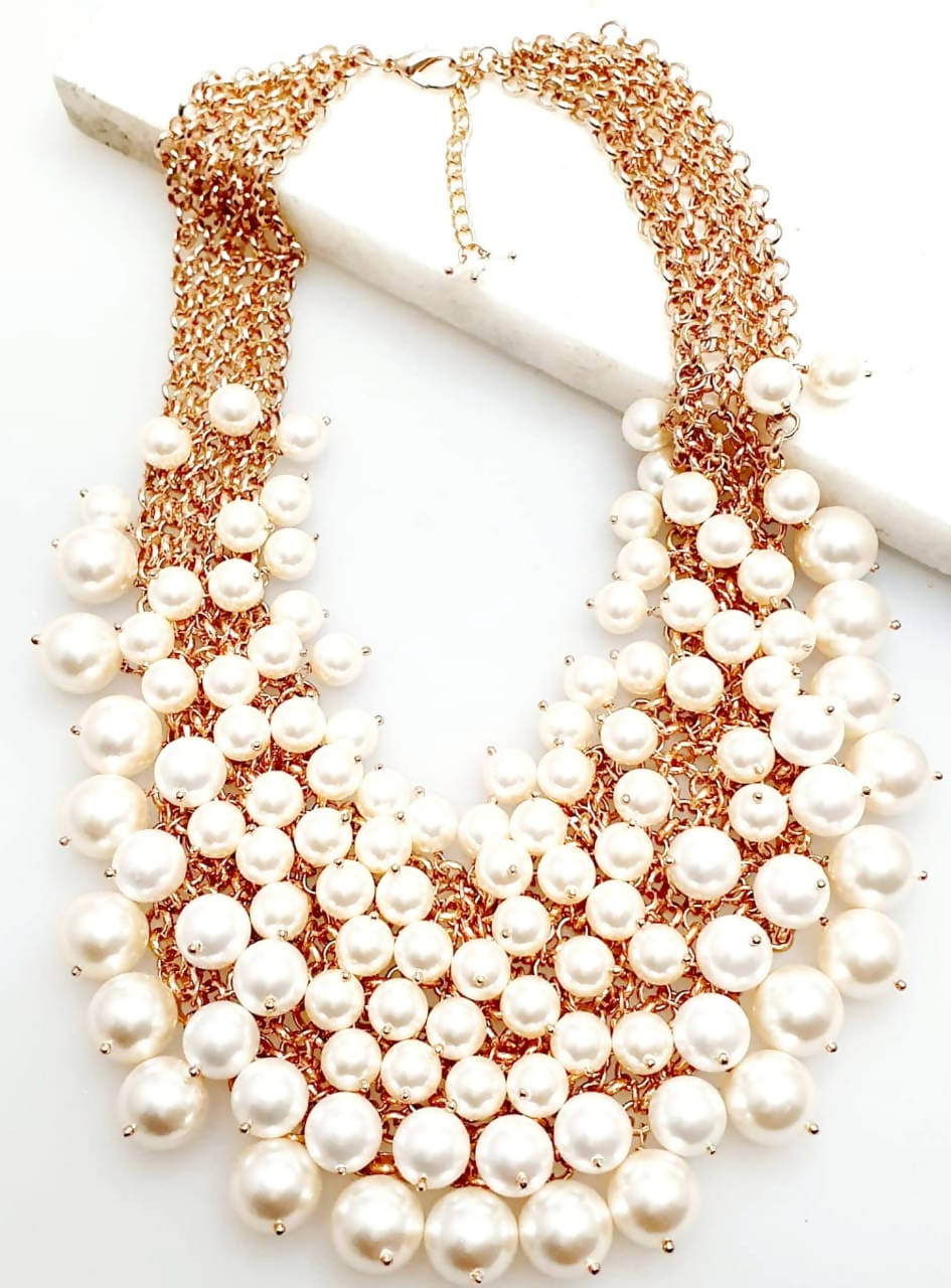 Bling Accessories 5 Rows Swarovski Glass Pearl Cluster Statement Necklace | Grab2Buy