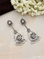 trueBrowns Silver Tone Floral Chandbaali Earrings | Grab2Buy