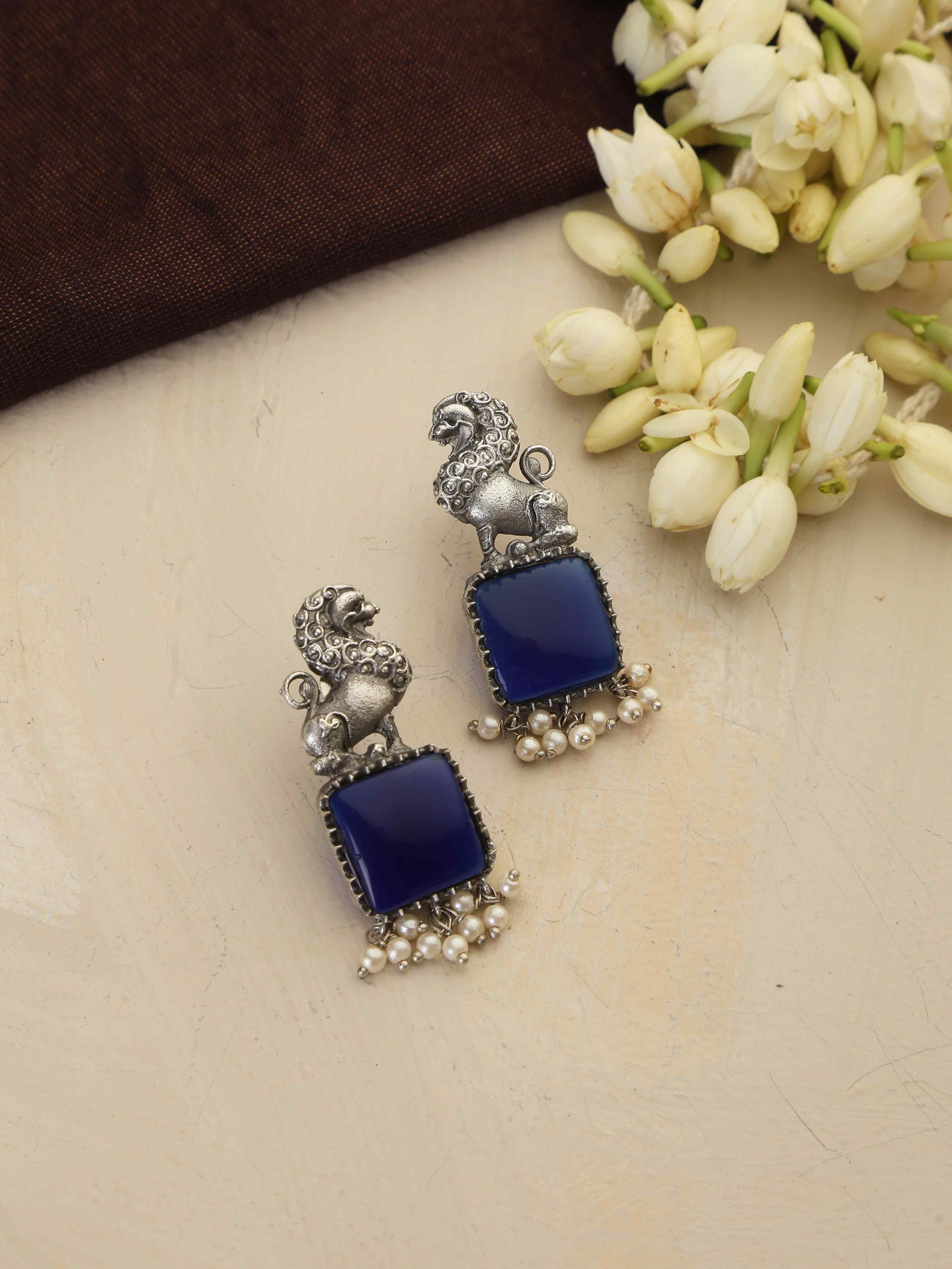 trueBrowns Silver Tone Turquise Stone Earrings | Grab2Buy