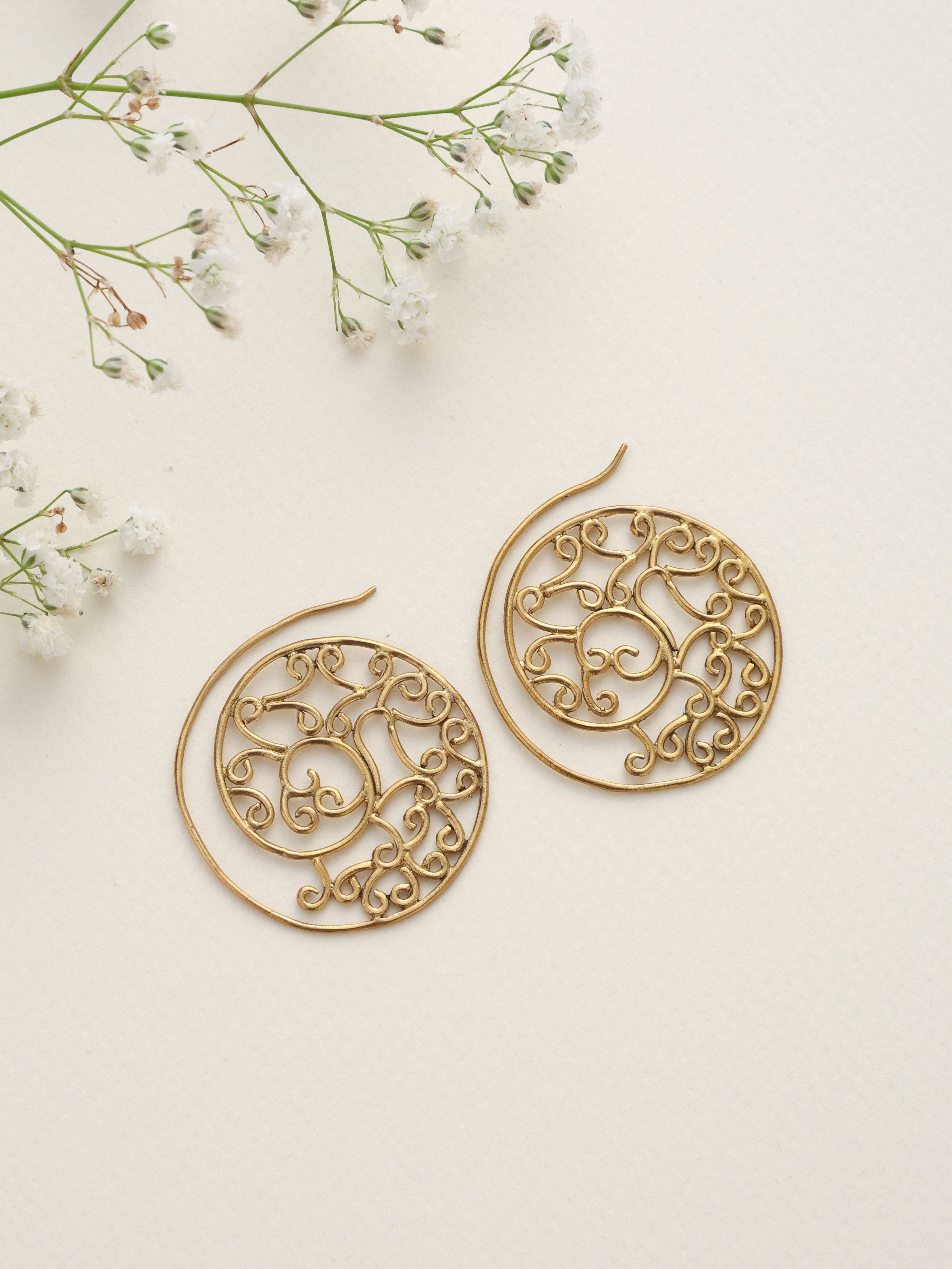 trueBrowns Brass Circular Swirl Earrings | Grab2Buy