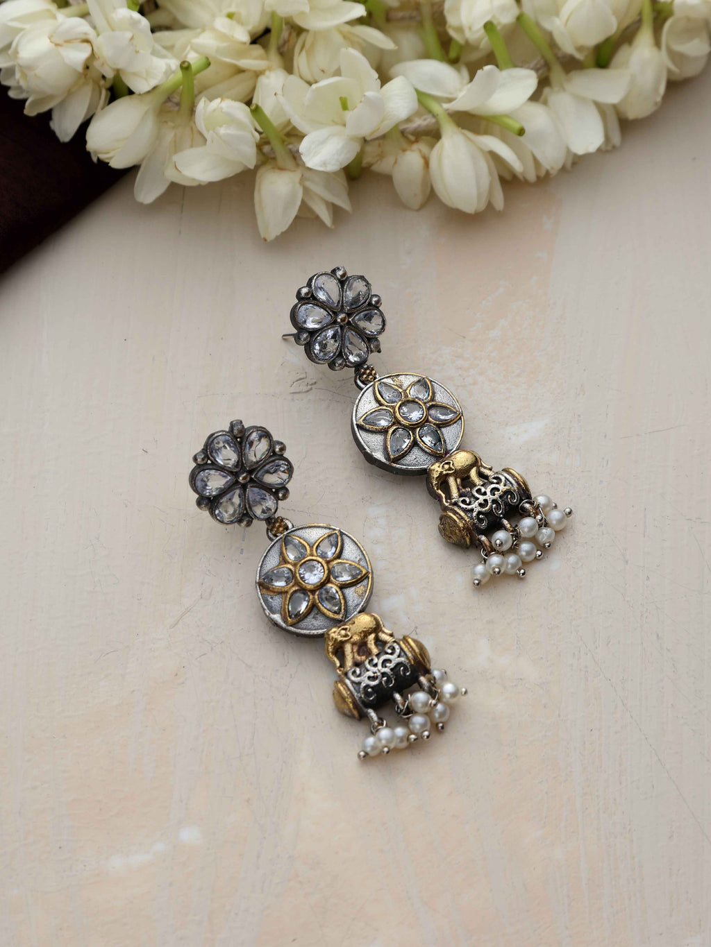 trueBrowns Silver Gold Tone Kundan Earrings | Grab2Buy