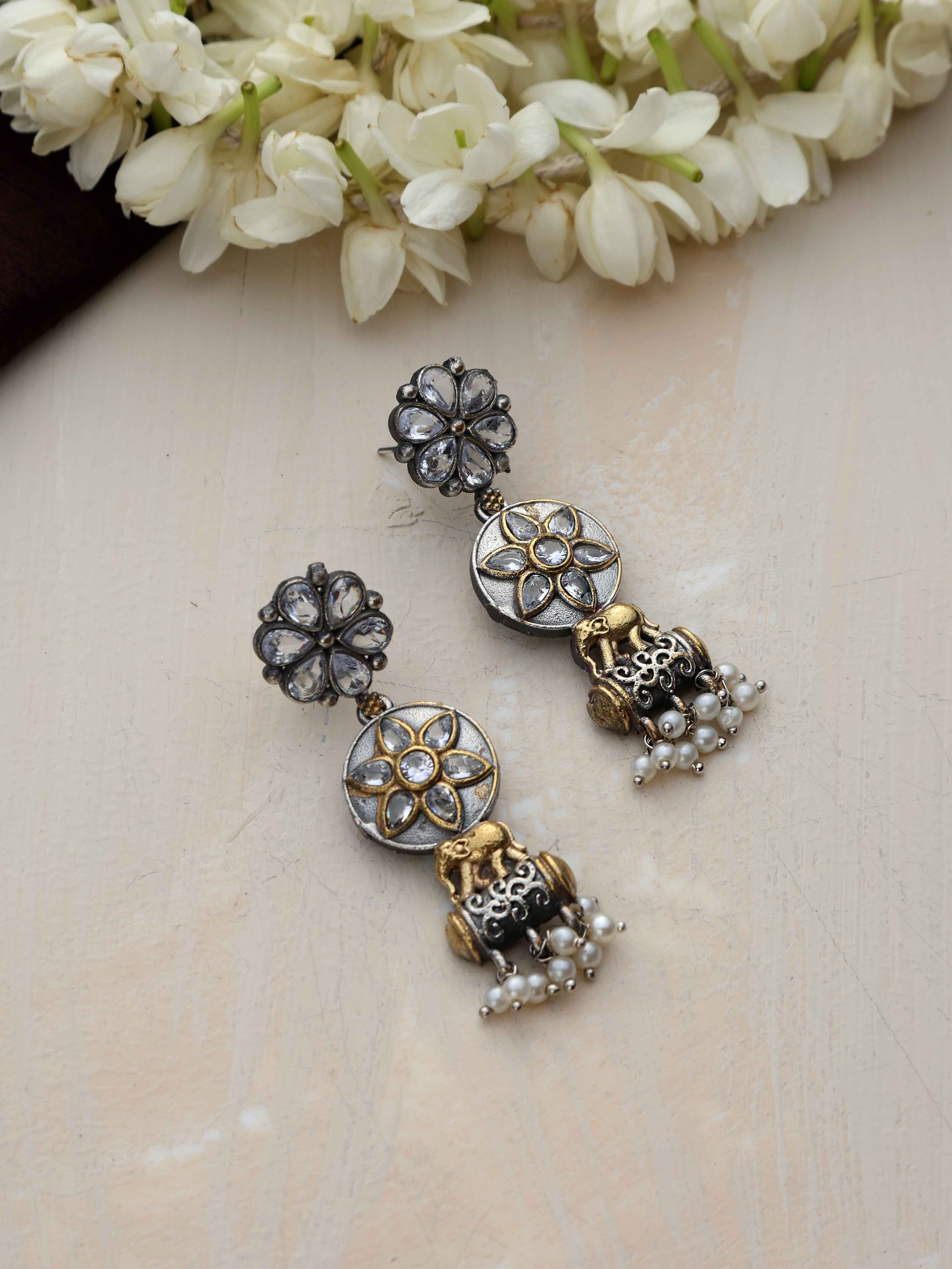 trueBrowns Silver Gold Tone Kundan Earrings | Grab2Buy