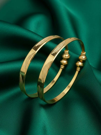 NVR Women Set of 2 Gold Plated Traditional Adjustable Kada Bangle