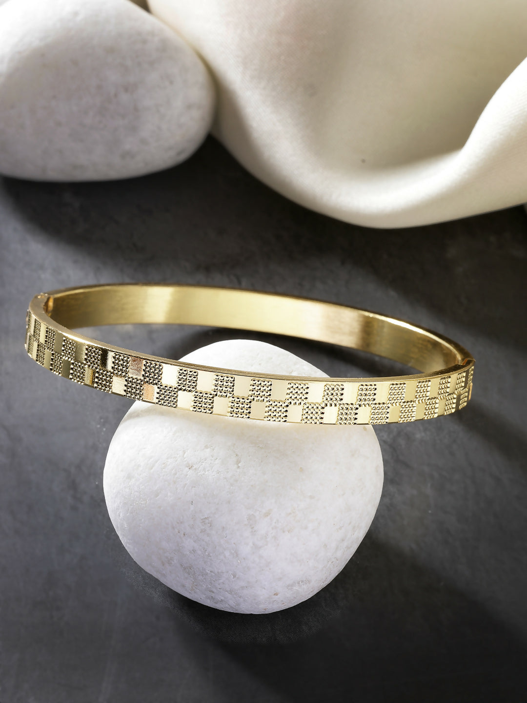 NVR Men's Gold-Polished Stainless Steel Kada Bracelet | Grab2Buy