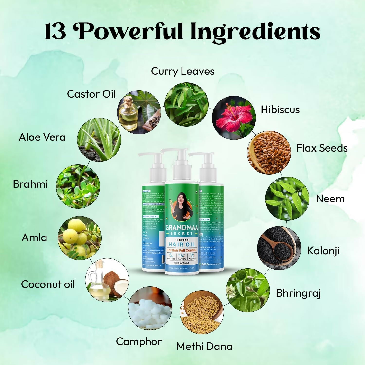 Nidhi's Grandmaa Secret 13 Herbs Hair Oil Handmade Natural Hair Oil With Coconut Oil, Curry Leaves & More Hair Fall Control Oil For Dry Damaged Hair | Grab2Buy