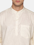 Sethukrishna Men Beige & White Pure Cotton Kurta with Pyjamas | Grab2Buy