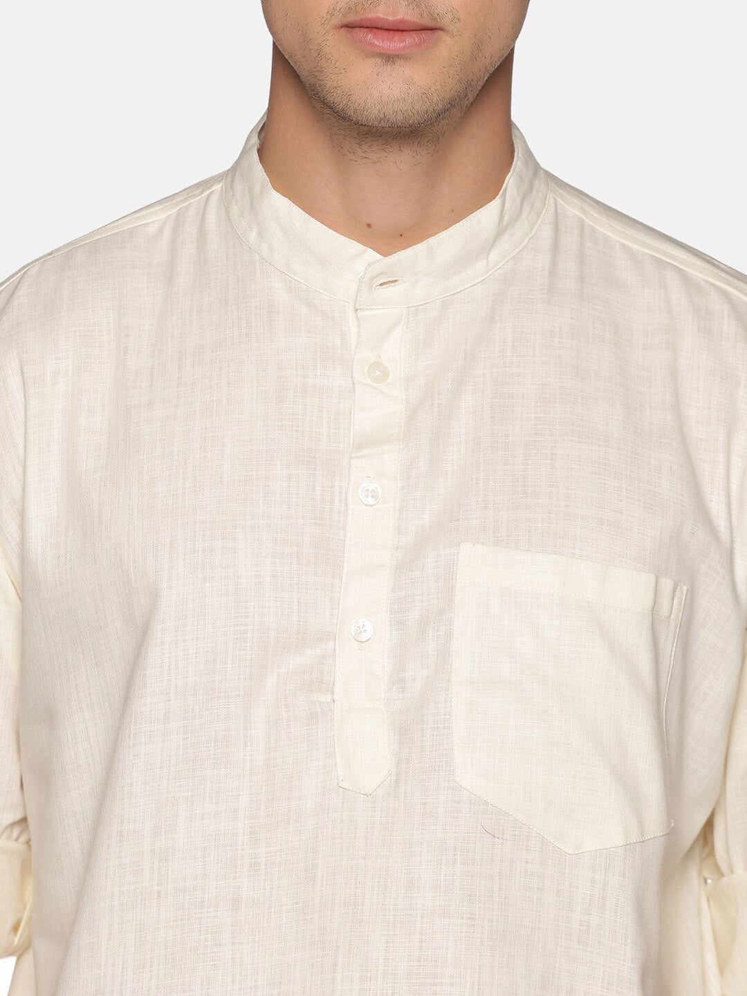 Sethukrishna Men Beige & White Pure Cotton Kurta with Pyjamas | Grab2Buy