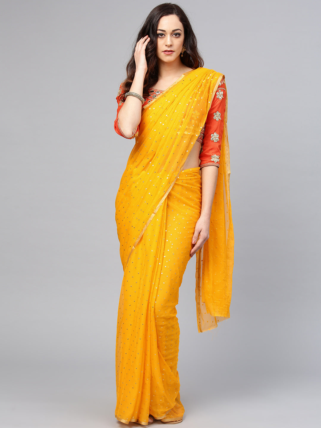 Saree Mall Yellow Embellished Saree | Grab2Buy