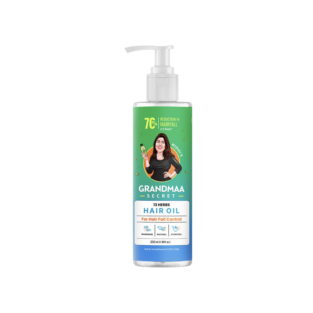 Nidhi's Grandmaa Secret 13 Herbs Hair Oil Handmade Natural Hair Oil With Coconut Oil, Curry Leaves & More Hair Fall Control Oil For Dry Damaged Hair | Grab2Buy