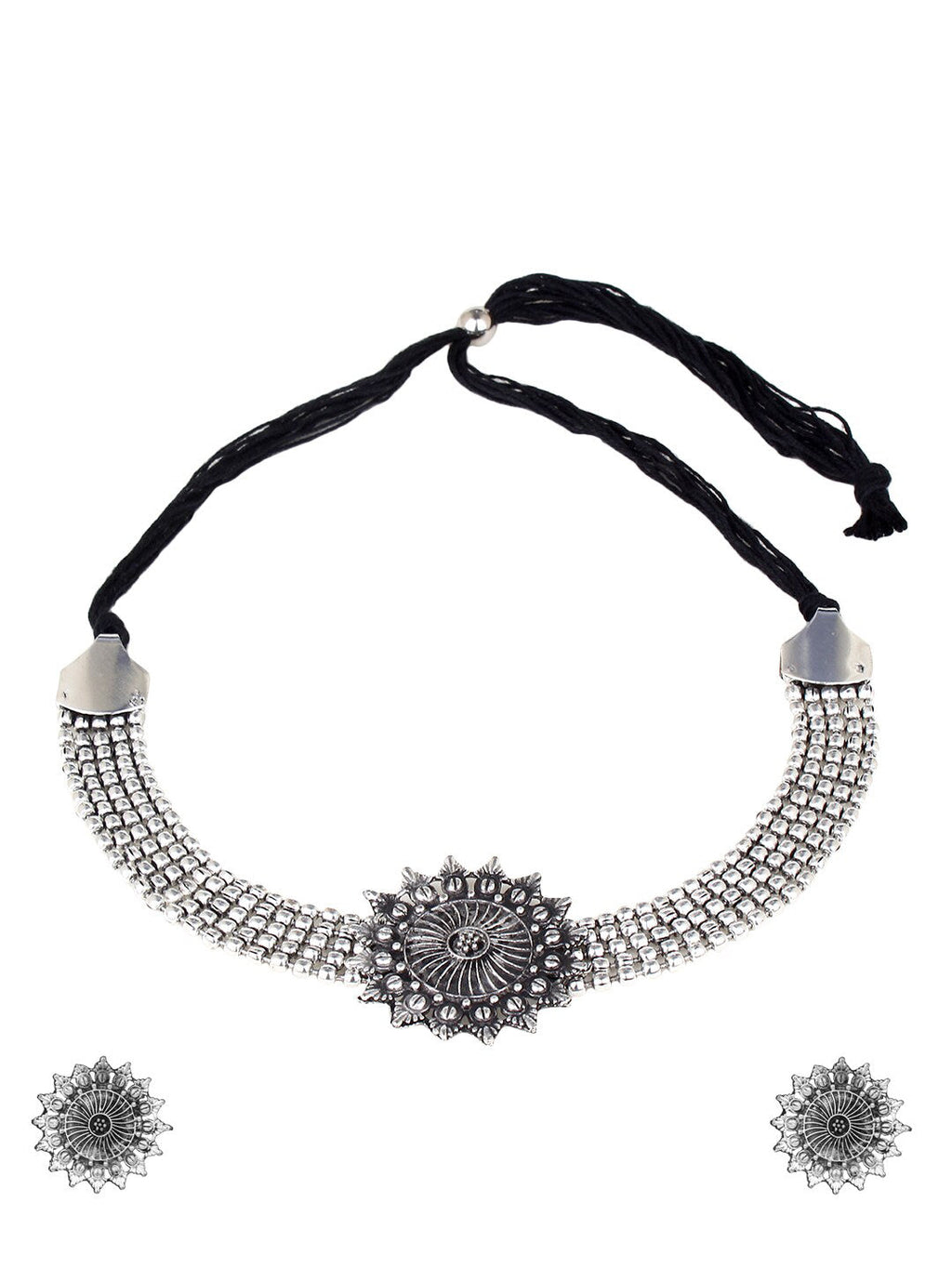 Cardinal Silver-Toned Black Oxidized Choker Necklace Set | Grab2Buy