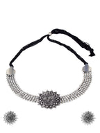 Cardinal Silver-Toned Black Oxidized Choker Necklace Set | Grab2Buy