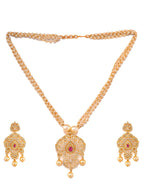 Saraf RS Jewellery Gold-Polished White & Magenta American Diamond Studded Jewellery Set | Grab2Buy