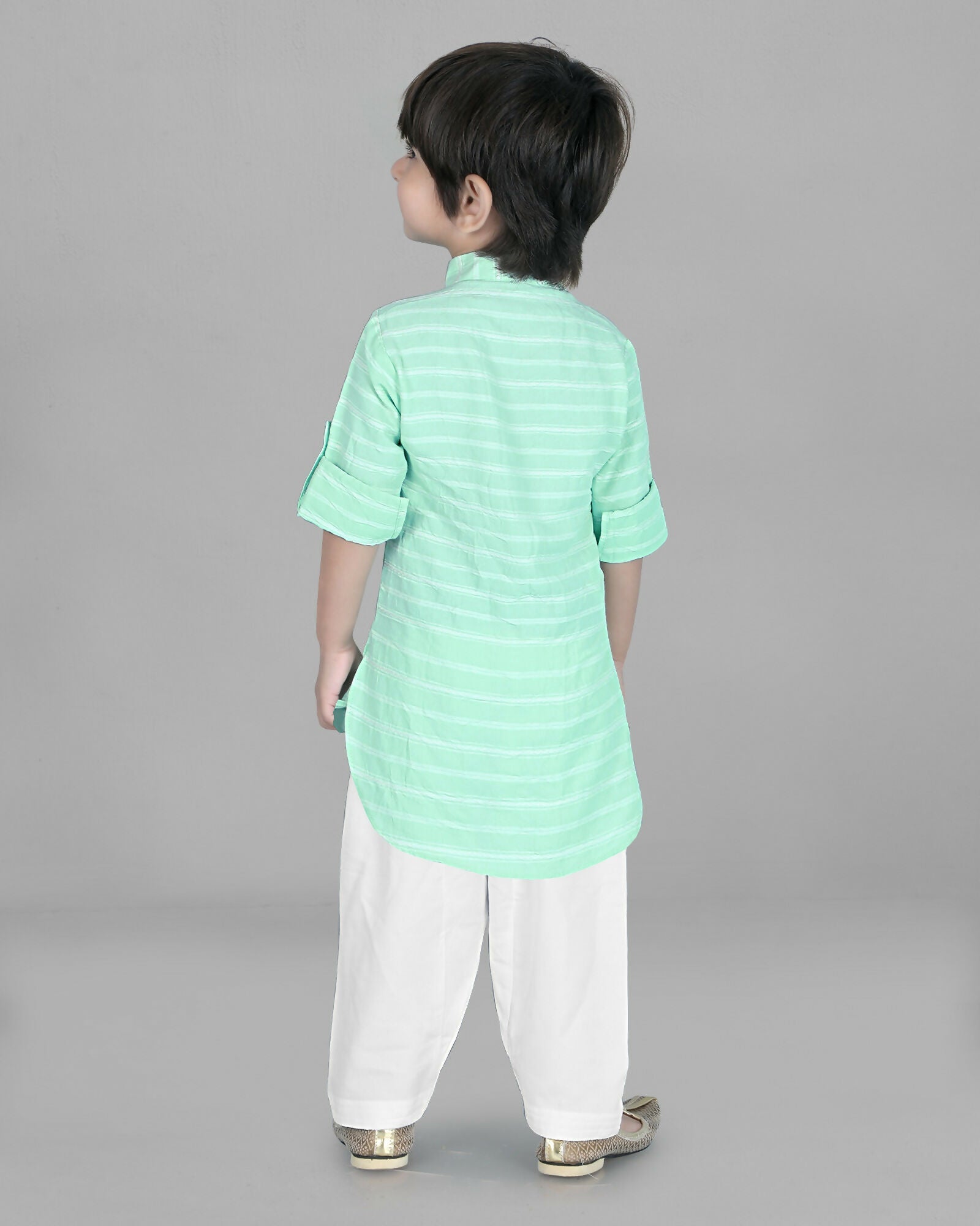 Joban Fashion Kids Island Cotton Full Sleeves Striped Kurta and Pyjama- Sea Green | Grab2Buy