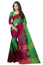 Vamika Green and Parrot Pink Cotton Silk Weaving Saree (Shreeji Parrot Pink) | Grab2Buy