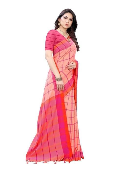 Vamika Peach Cotton Silk Weaving Saree (Goggle Peach) | Grab2Buy
