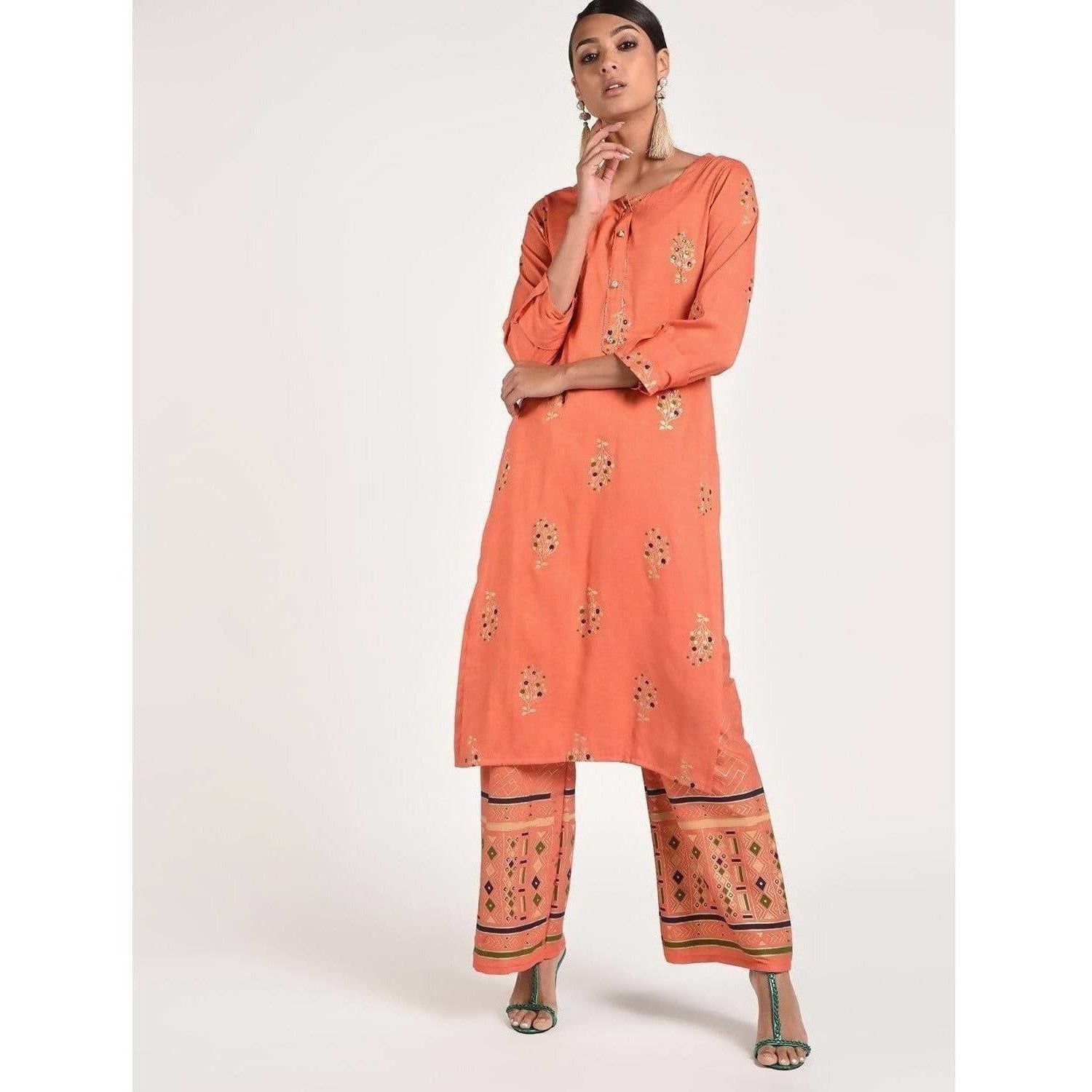 Cheera Women's Beautiful Gold Print And Highlights With Sequence Straight Kurta (CH078K) | Grab2Buy