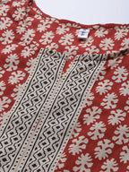 Yufta Women Rust Red and Beige Print Pure Cotton Kurta with Trouser and Dupatta | Grab2Buy