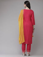 Yufta Women Pink Solid Kurta with Trouser & With Dupatta | Grab2Buy