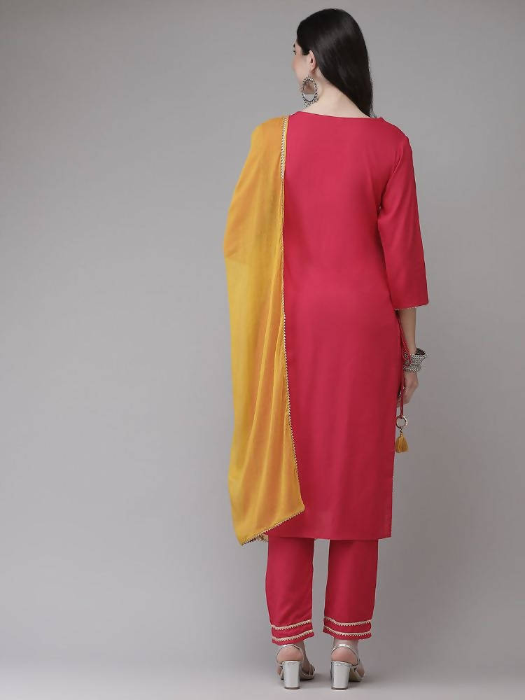 Yufta Women Pink Solid Kurta with Trouser & With Dupatta | Grab2Buy