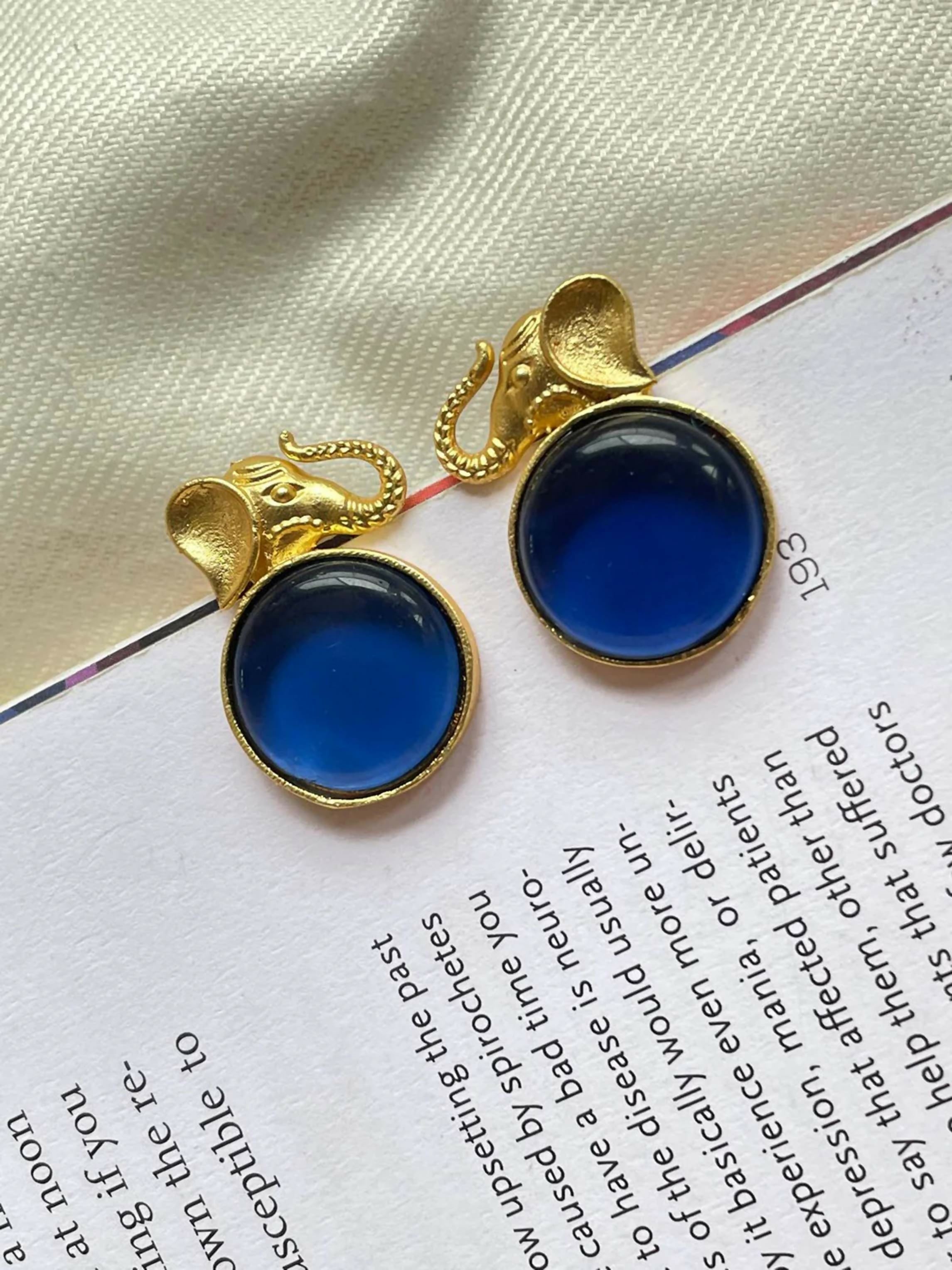 Joban Fashion Monalisa Stone Elephant Shape Golden Stud Earring | Grab2Buy