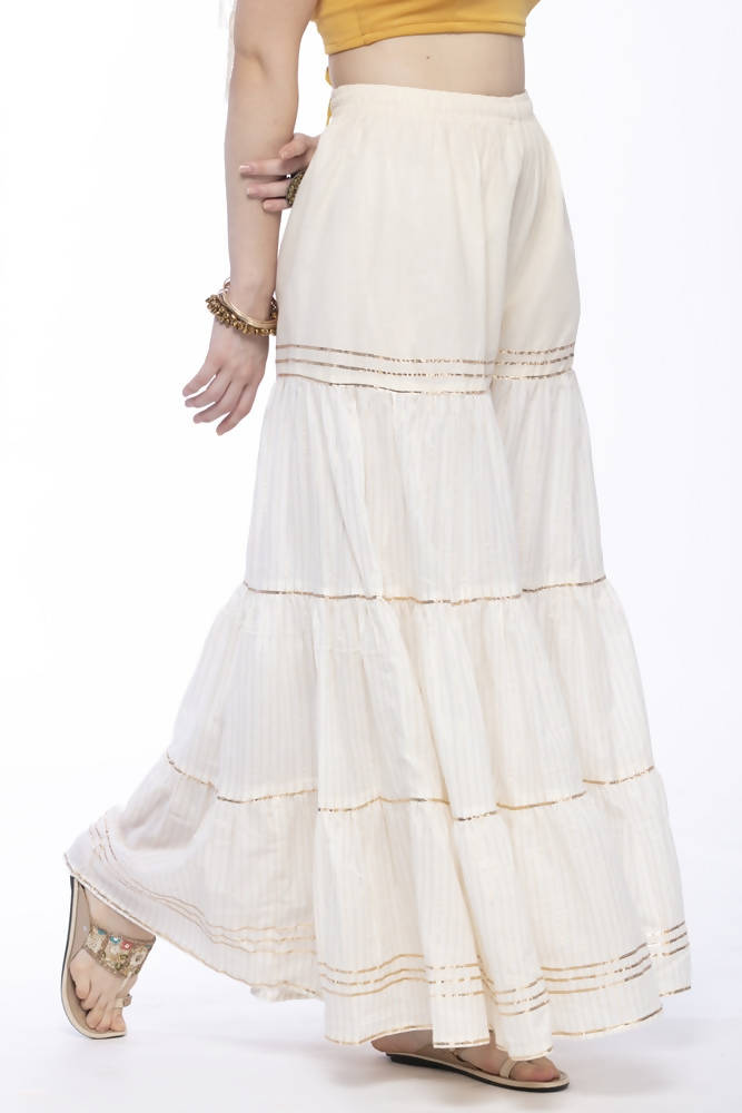 Mominos Fashion Cotton Off White Stripe With Gota Sharara | Grab2Buy
