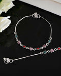 VOJ Set of 2 Silver Plated Heart Shaped Multi Color Anklet