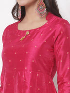 Myshka Women's Pink Silk Solid 3/4 Sleeve Round Neck Casual Anarkali Gown | Grab2Buy