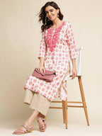 Pink Poly Rayon Aztec Printed Straight Fit Kurta - Prasuti | Grab2Buy