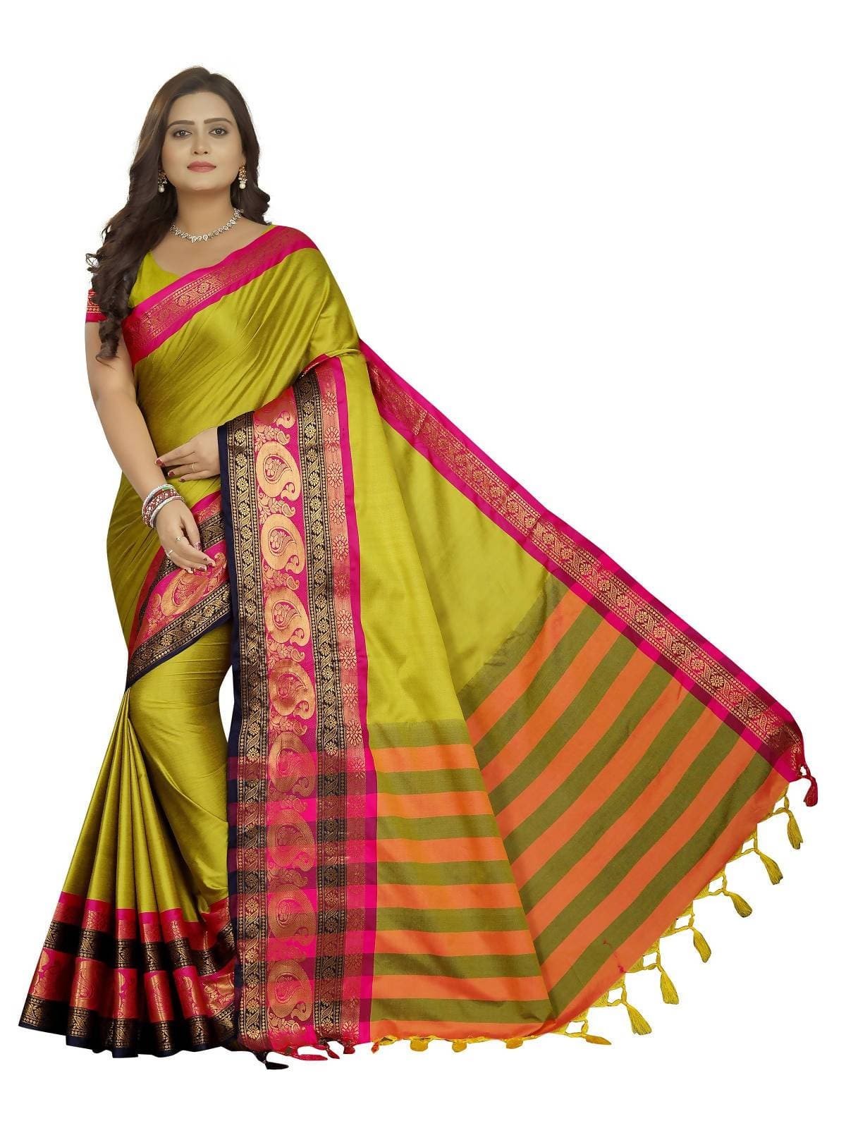 Vamika Banarasi Silk Mehandi Green Weaving Saree | Grab2Buy