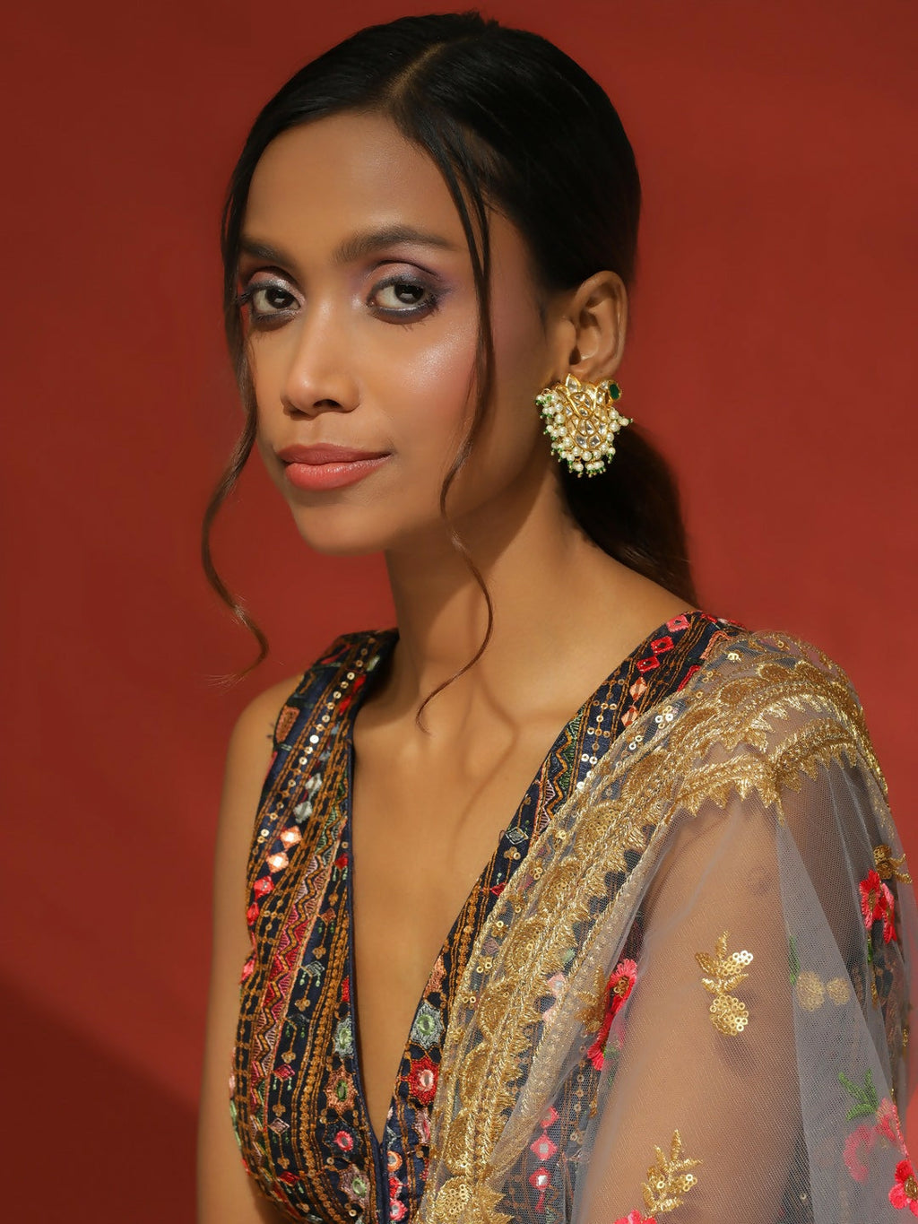 Oversized Kundan Studs with Meenakari- Ruby Raang | Grab2Buy