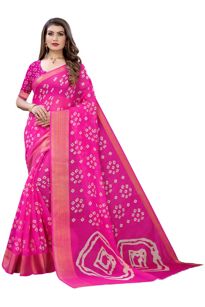 Vamika Pink Color Linen Jari Border Saree | Grab2Buy