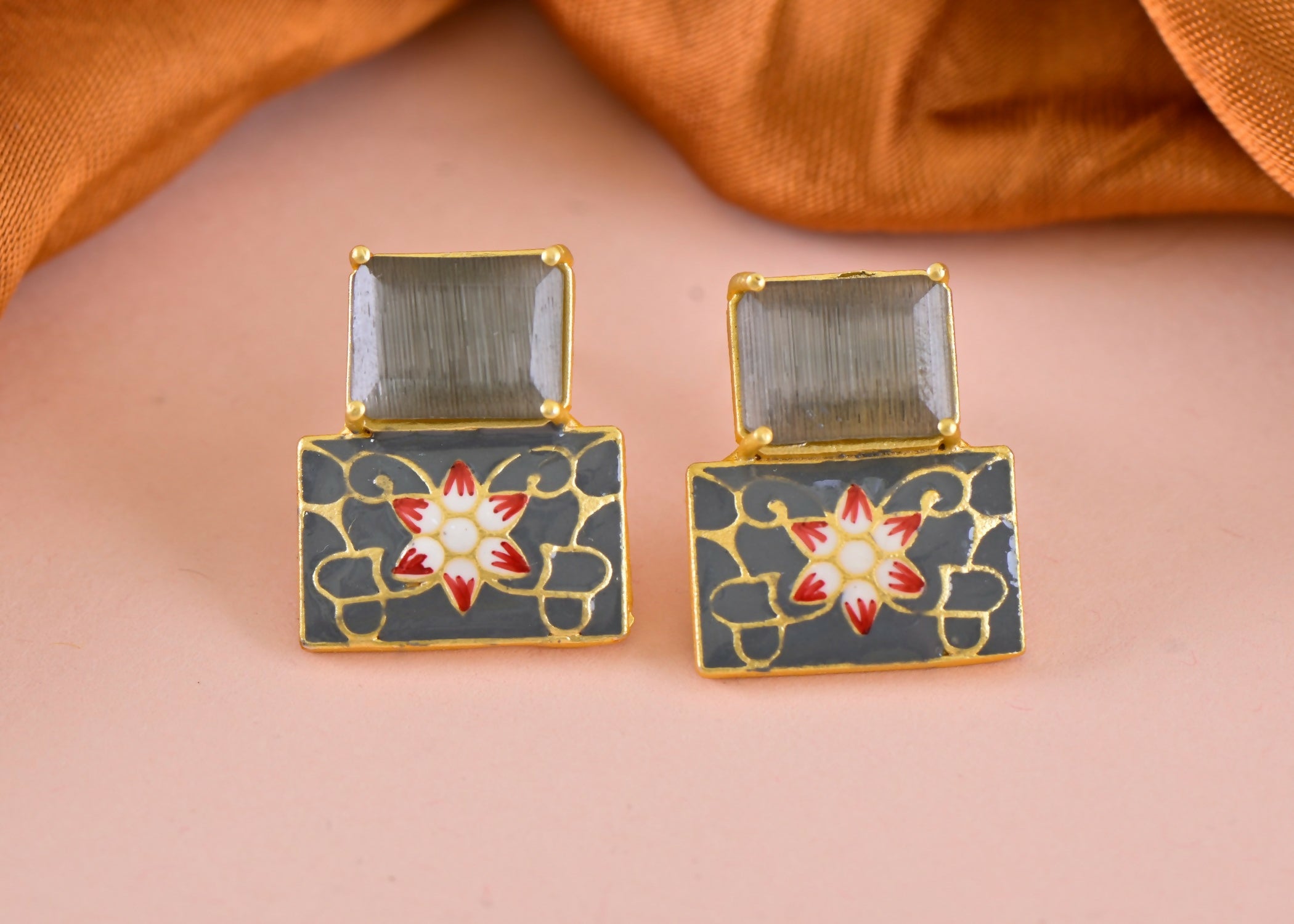Joban Fashion Women Brass Grey Onyx Earrings | Grab2Buy