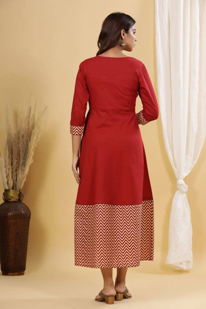 Yufta Maroon A-Line Anarkali Kurta | Grab2Buy