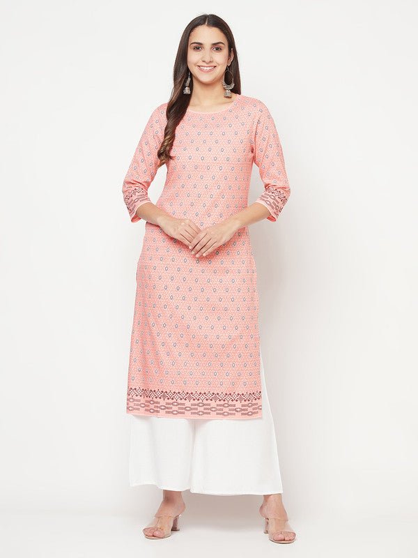Aniyah Rayon Digital Screen Print Peach Color Straight Kurta | Grab2Buy
