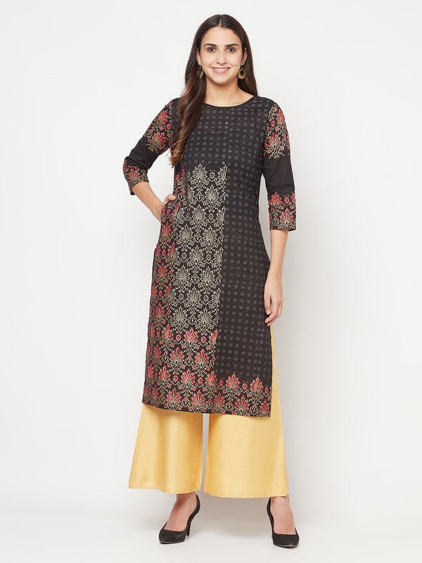 Aniyah Black Color Cotton Block Print Straight Kurta | Grab2Buy