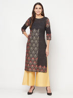 Aniyah Black Color Cotton Block Print Straight Kurta | Grab2Buy