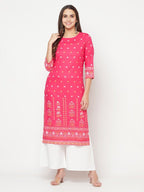 Aniyah Rayon Screen Print Fuchsia Straight Kurta | Grab2Buy