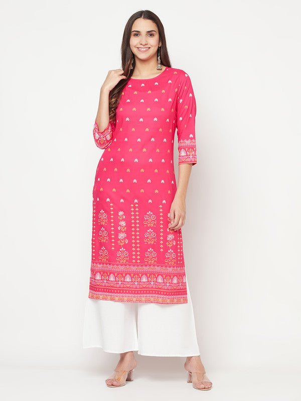 Aniyah Rayon Screen Print Fuchsia Straight Kurta | Grab2Buy
