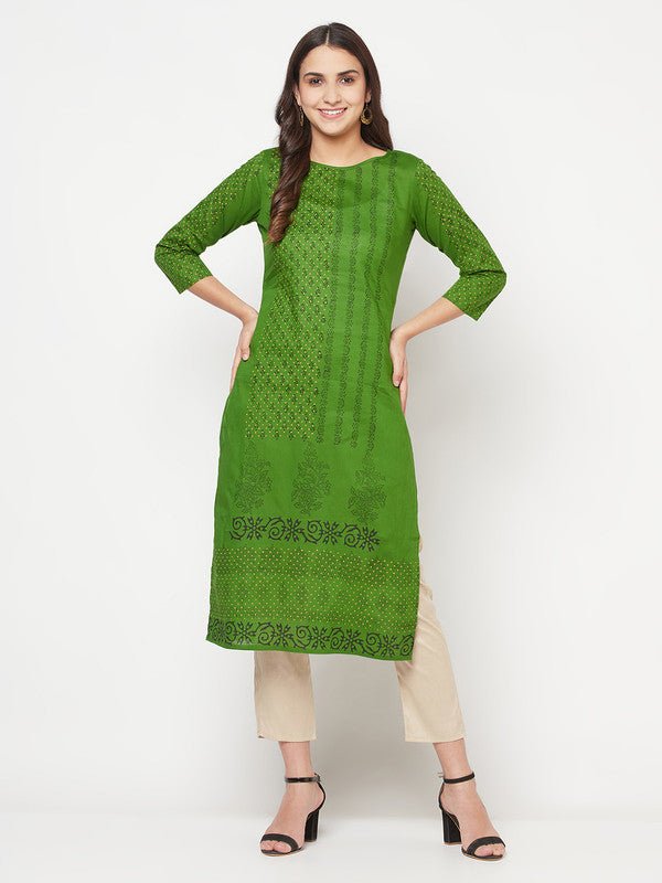 Aniyah Green Cotton Block print straight kurta | Grab2Buy