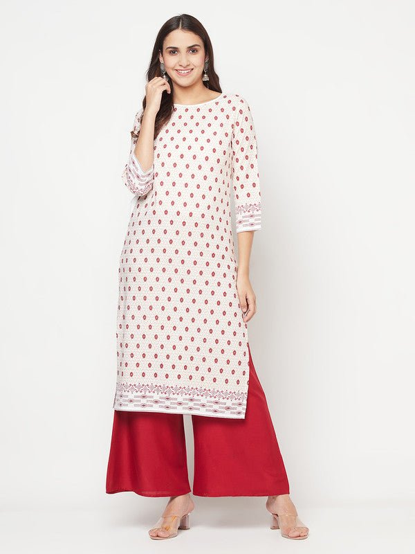 Aniyah Rayon Digital Screen Print White And Red Straight Kurta | Grab2Buy
