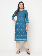 Aniyah Rayon Digital Screen Printed Blue Color Straight Kurta | Grab2Buy