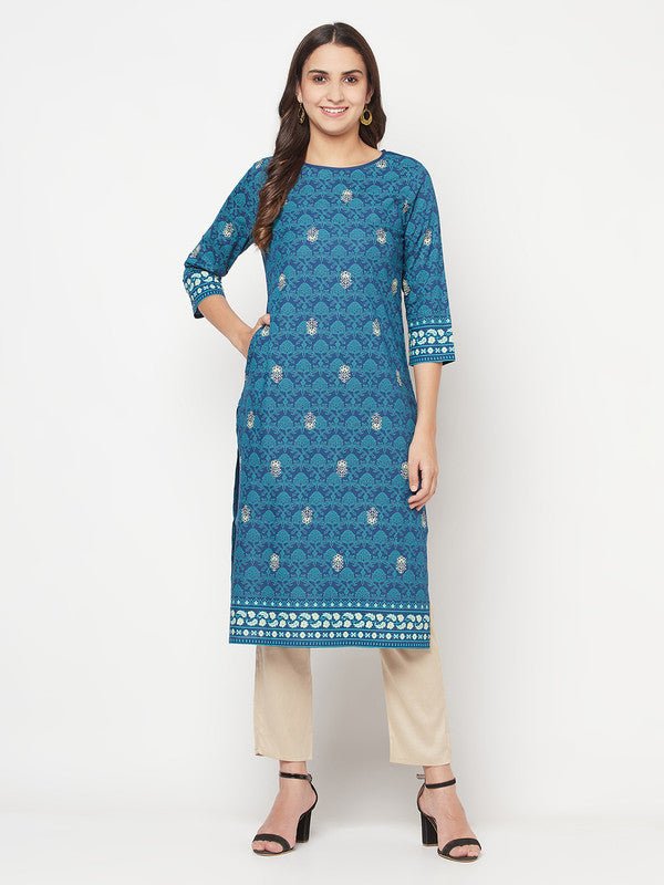 Aniyah Rayon Digital Screen Printed Blue Color Straight Kurta | Grab2Buy
