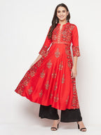 Aniyah Rayon Block Print Red Anarkali Kurta | Grab2Buy