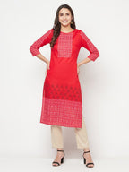 Aniyah Cotton Block Print Red Straight Kurta | Grab2Buy