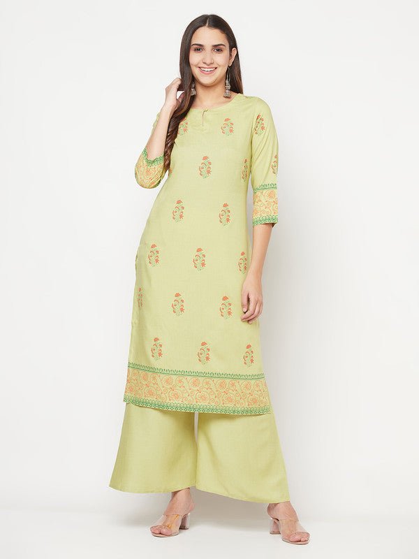 Aniyah Rayon Screen Print Pista Green Straight Kurta | Grab2Buy