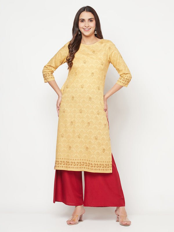 Aniyah Rayon Digital Screen Printed Golden Beige Straight Kurta | Grab2Buy