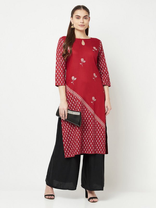 Aniyah Rayon Digital Screen Print Maroon Straight Kurta | Grab2Buy