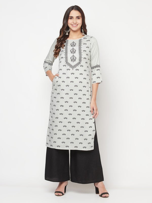 Aniyah Rayon Screen Print Light Grey Straight Kurta | Grab2Buy