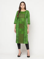 Aniyah Cotton Block Print Green Straight Kurta | Grab2Buy